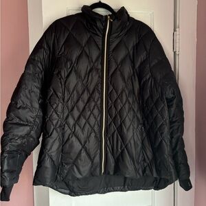 Athleta Black Goose Down Quilted Puffer Jacket 2X Zip Front Coat